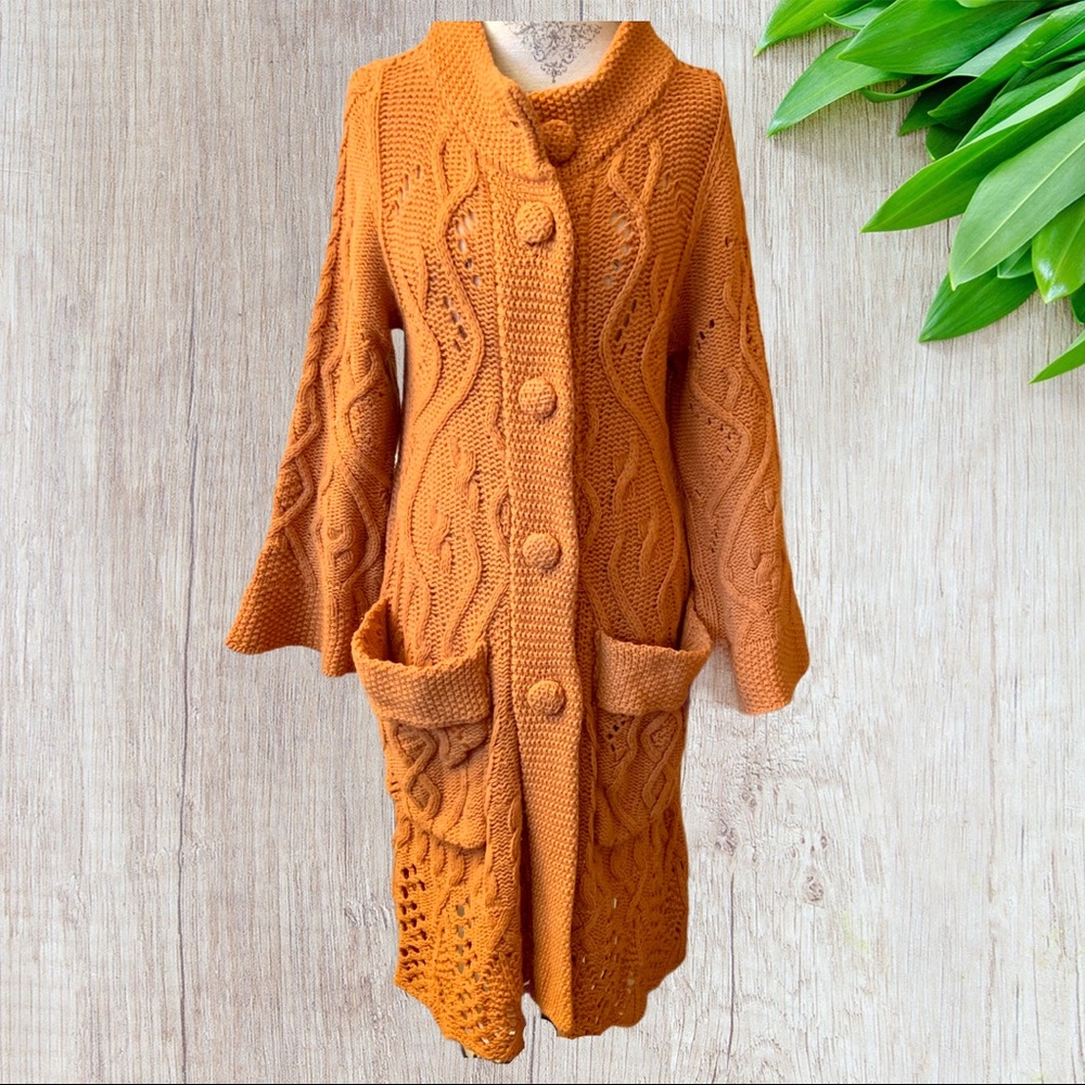 IVKO Long Knit Flare Cardigan Sweater Coat Size M